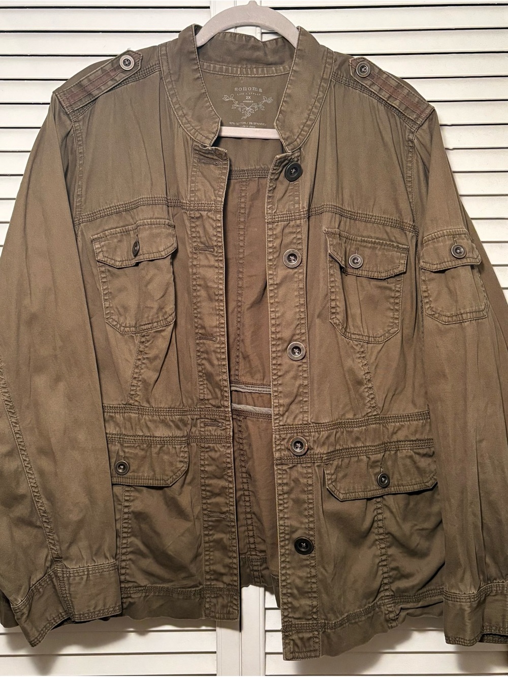 Sonoma Life + Style 2X Olive Utility Safari Jacket Cotton Stretch